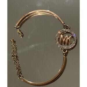 Michael Kors Rose Gold Pave Crystal MK Circle Hinged Adjustable Bracelet